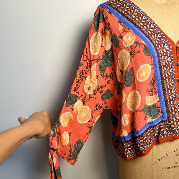 Free People citrus blouse with ties sleeves XS - Picture 3 of 6